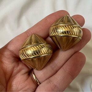 Chunky Vintage Gold Tone Costume Fashion Estate Clip On Earrings